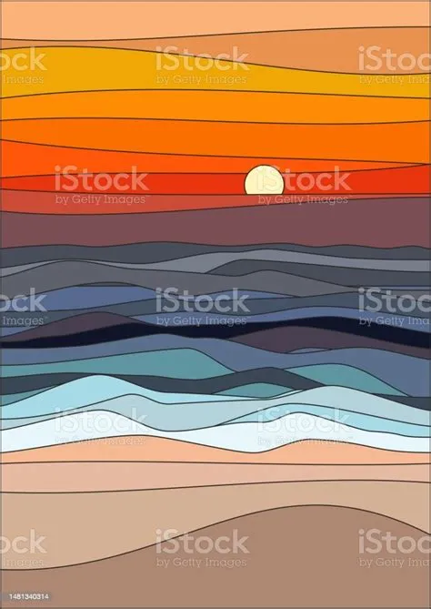 Sunset Sea Sand And Sky Layout Design In Oriental Style Japanese ...