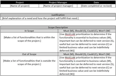 Project Management Scope Document Template - prntbl ...
