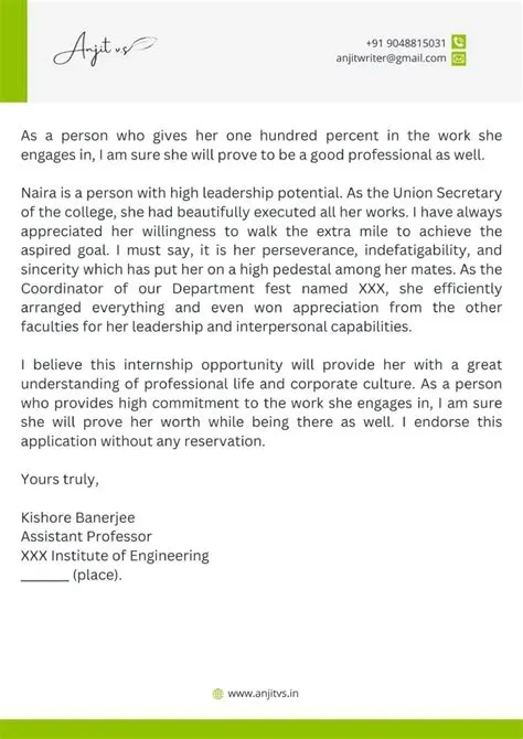 Recommendation Letter for Internship [Free Samples] - AVS