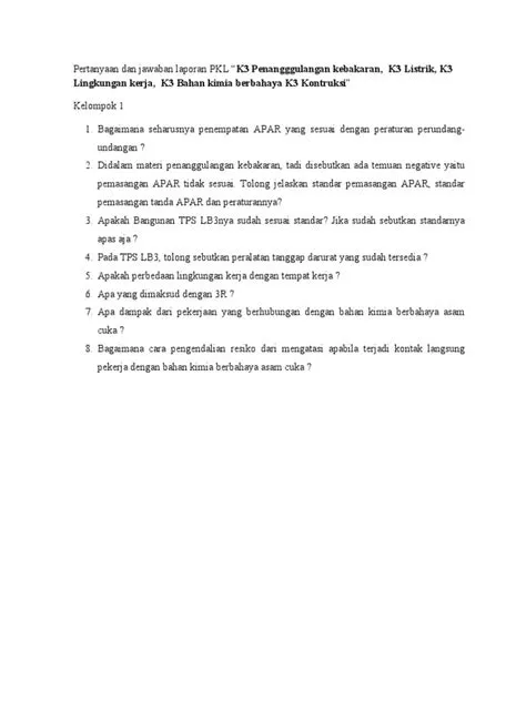 Pertanyaan Laporan PKL KEL 1 | PDF