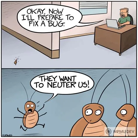 Developer Fixing a Computer Bug | Web Development Comics By WPMU DEV