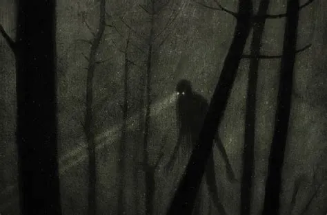 a person standing in the middle of a dark forest