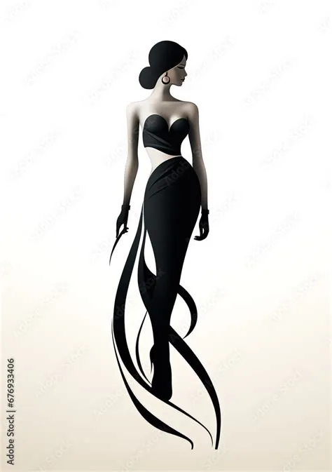 Graceful fantasy drawing of a woman in a black and white dress ...
