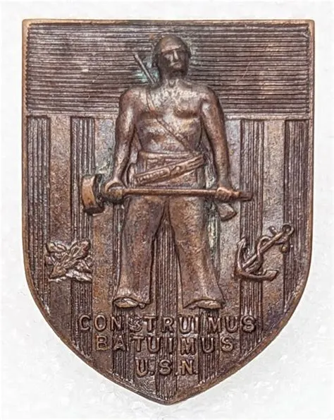 Early WWII AUSSIE MADE USN Seabees Overseas Cap Badge in Bronze for CBs ...