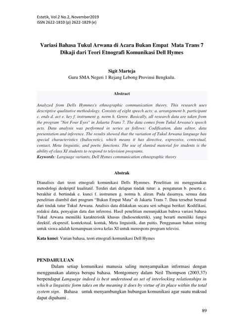 (PDF) Variasi Bahasa Tukul Arwana di Acara Bukan Empat Mata Trans 7 ...