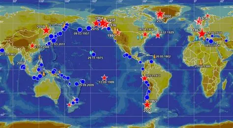 Map showing the locations of tsunamigenic events presented in Fig. 1 ...