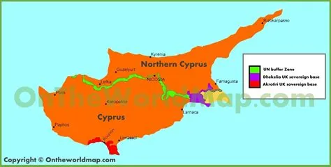 Map of UK sovereign bases in Cyprus - Ontheworldmap.com