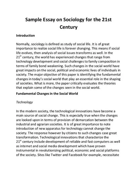 Sample essay on sociology for the 21st century