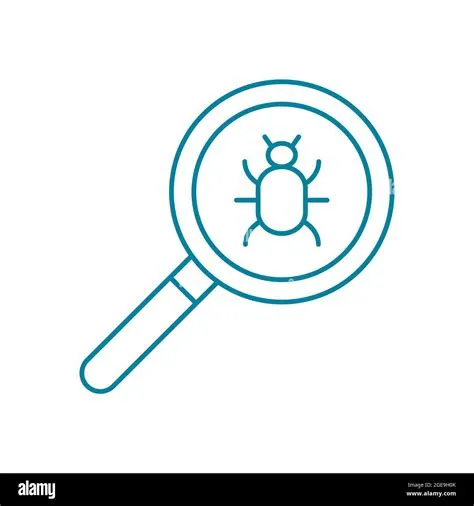 Computer program bug. Search, find and fix PC viruses. Magnifying glass ...