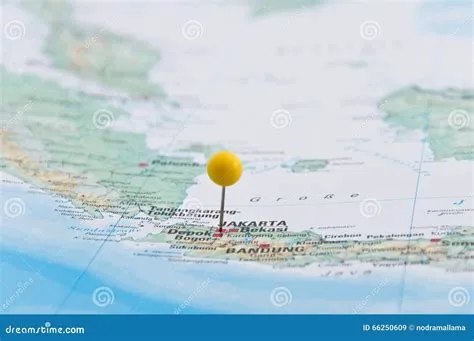 Jakarta, Java, Indonesia, Yellow Pin, Close-Up of Map. Stock Image ...