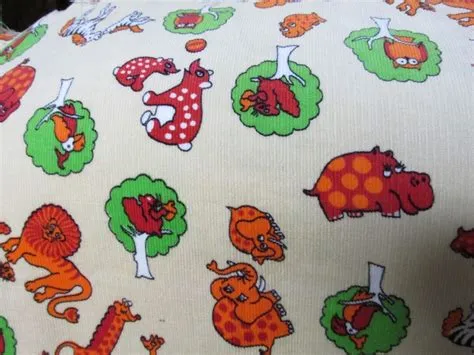 CUTE ANIMALS ON BEIGE BACKGROUND - PIN STRIPE CORDUROY FABRIC - 1 1/4 ...