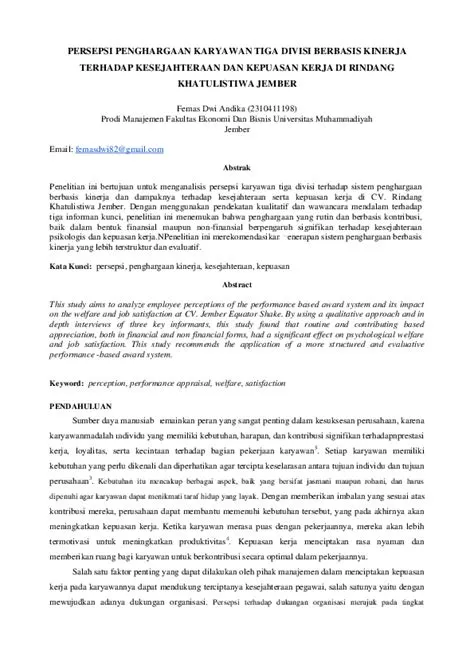 (PDF) PERSEPSI PENGHARGAAN KARYAWAN TIGA DIVISI BERBASIS KINERJA ...