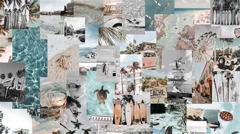 Download Neutral Ocean Aesthetic Collage Desktop Wallpaper, 49% OFF