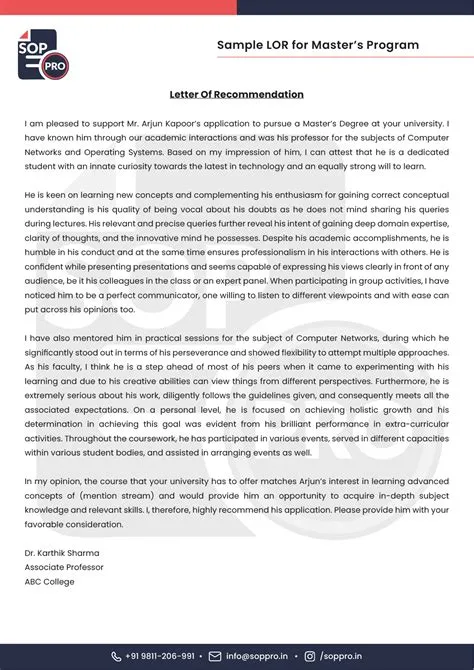 Academic LOR Samples and Examples in PDF format for Study Abroad