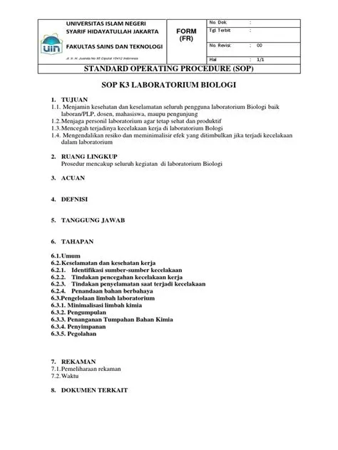 Sop k3 Laboratorium Biologi | PDF