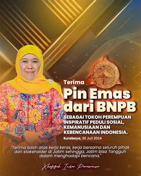 Khofifah Terima Pin Emas dari BNPB, Dinobatkan sebagai Tokoh Perempuan ...