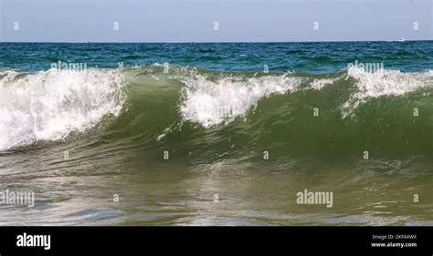 Close up of Atlantic Ocean wave breaking on to the shore of Fire Island ...