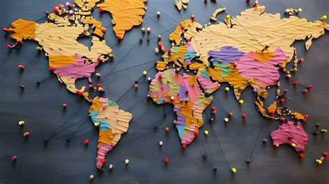 the world map is made of pins and pins are connected to the pins on the ...