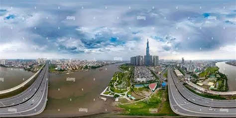 360° view of Aerial: 360 panoramic view above Saigon Bridge, (HCMC ...