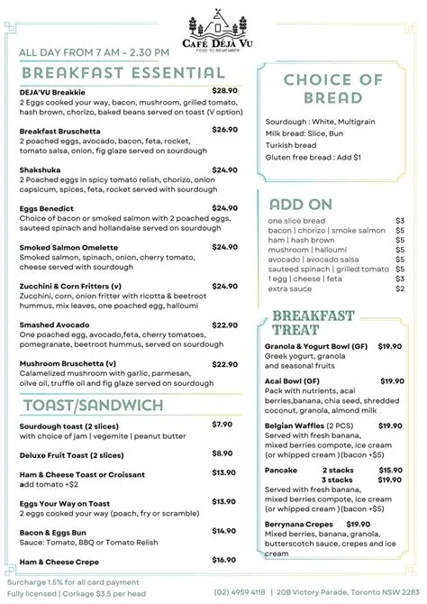 Our current menu : breakfast: lunch... - Cafe Deja Vu Toronto