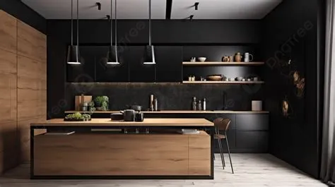 Contemporary Kitchen With Wooden Accents In 3d Rendering Background ...