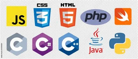Set of 10 programming language logo vector icons: CSS, HTML, Javascript ...