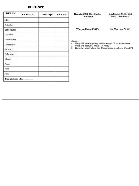 Buku Pembayaran SPP SMK Giri Bhakti | PDF