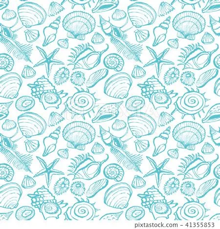 Seashell turquoise blue pattern background - Stock Illustration ...