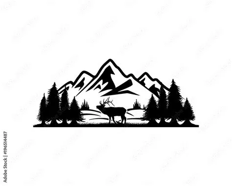 Beautiful Deer Animal on the Park Pine Tree with Mountain Silhouette ...