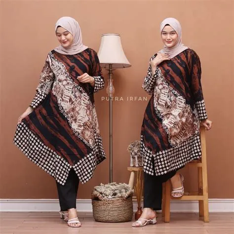 Jual Baju Tunik Batik Muslim Kombinasi Polos Modern Cantik Elegan (isi ...