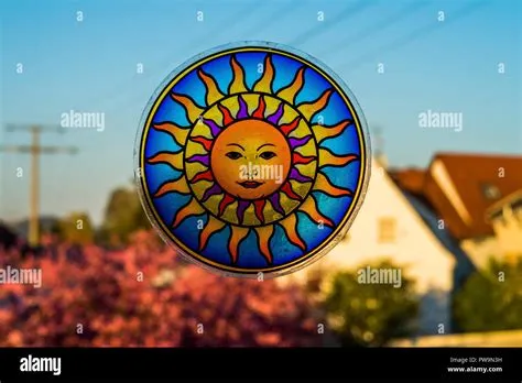 Window with Oriental Sun Sticker Stock Photo - Alamy