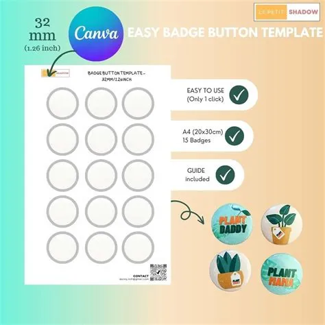 Easy Badge Button Template, Pinback Button Template, Canva Template for ...