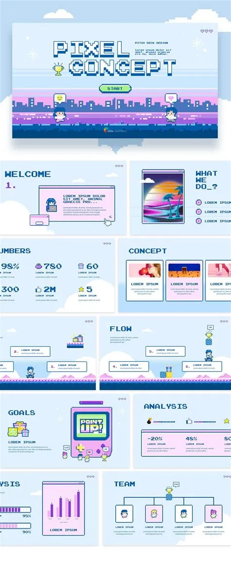 Pixel Art Retro Game Concept Pitch Deck Design Templates | Presentation ...