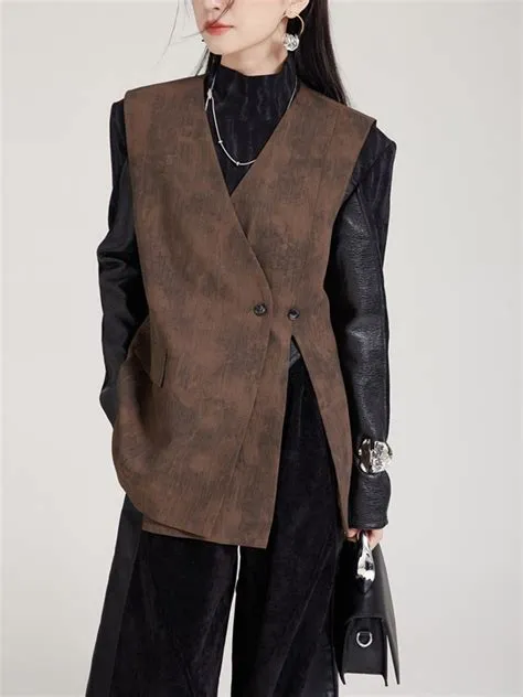 TWOTWINSTYLE Vintage Printing Casual Waistcoat For Women V Neck ...