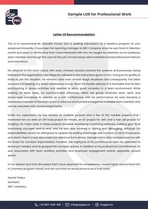 Professional LOR Samples and Examples in PDF format for Study Abroad