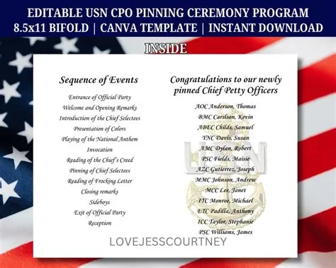 Editable U.S. Navy Chief Petty Officer Pinning Ceremony Program ...
