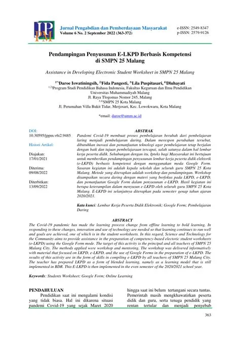 (PDF) Pendampingan Penyusunan E-LKPD Berbasis Kompetensi di SMPN 25 Malang