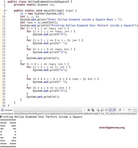Java Program to Print Hollow Diamond Pattern inside a Square