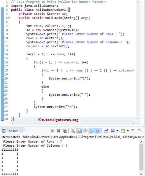 Java Program to Print Hollow Box Number Pattern