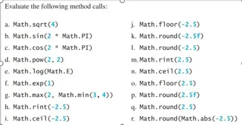 Solved Evaluate the following method calls: a. Math.sqrt(4) | Chegg.com