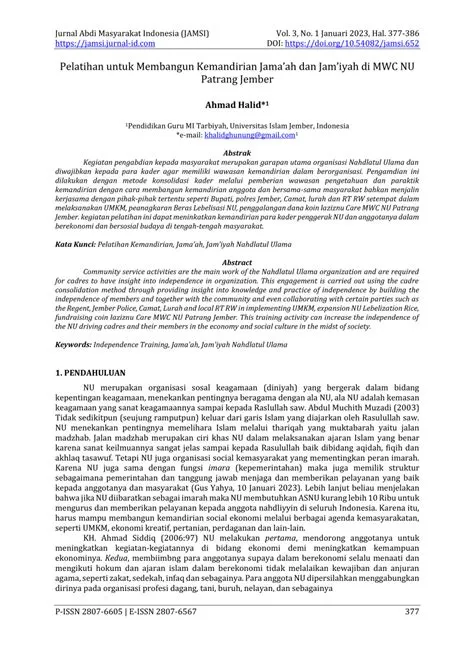 (PDF) Pelatihan untuk Membangun Kemandirian Jama’ah dan Jam’iyah di MWC ...