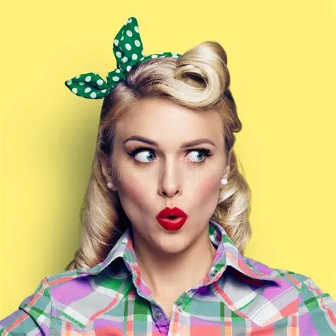 Photo of Surprised Woman, Pinup Style, Over Yellow Stock Photo - Image ...