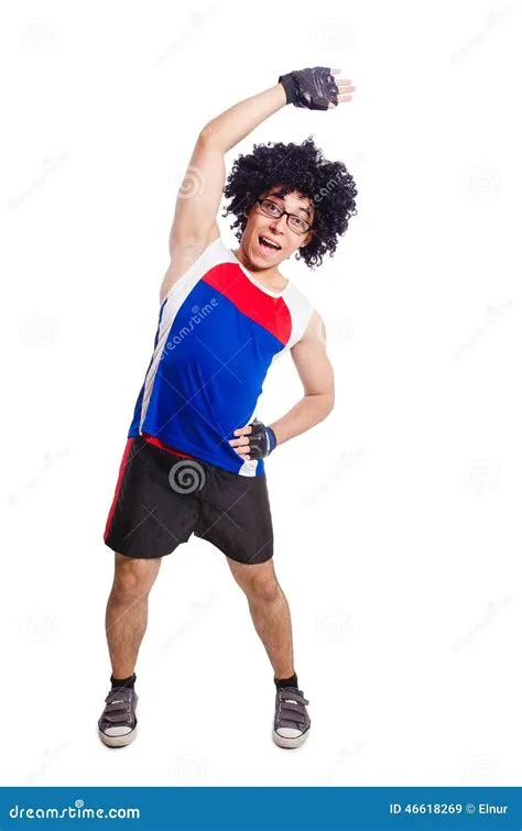 Funny Man Exercising Isolated Stock Image - Image of exercise, nerd ...