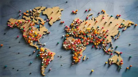 the world map is made of pins and pins are connected to the pins on the ...