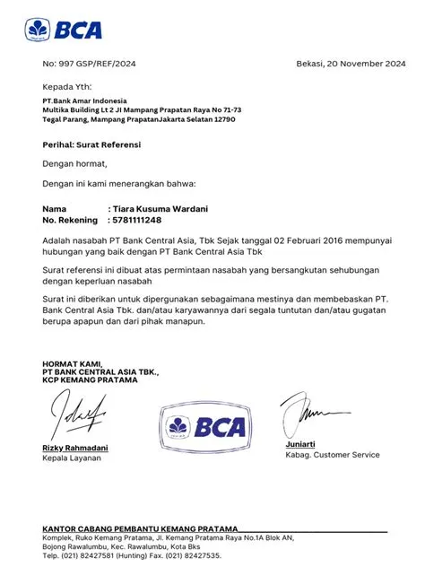 Surat Referensi Bank Bca | PDF