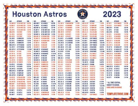 Printable 2023 Houston Astros Schedule