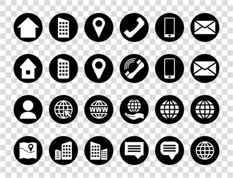 Round Black Contact Info Icon Set for Location Pin, Phone, Web and ...