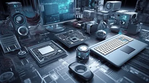 The Computer And Electronic Components Are Shown On The Background, 3d ...