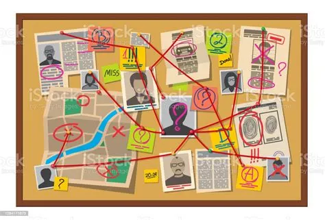 Papan Kejahatan Dengan Pin Peta Detektif Bukti Ilustrasi Stok - Unduh ...