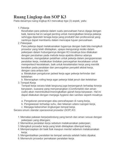 Ruang Lingkup Dan SOP K3 | PDF